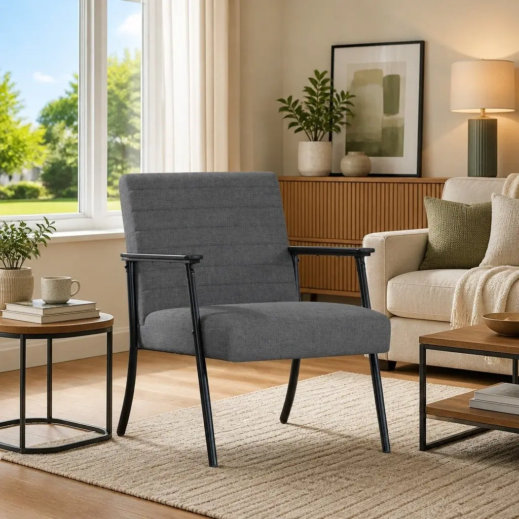 Modern Armchair Grey Fabric Lounge Chair Living Room Bedroom Seating Furniture