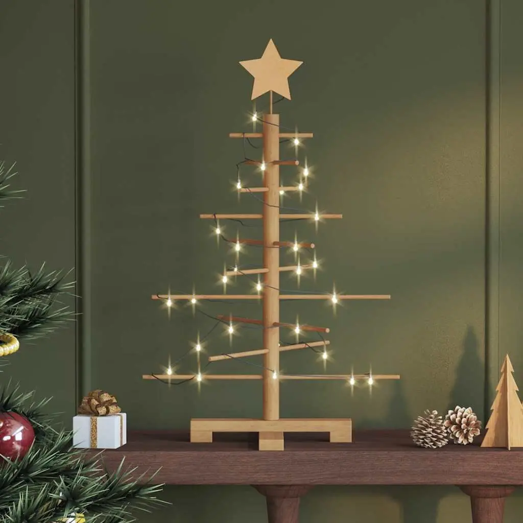 Wooden Christmas Tree with Stand Brown 75cm Rustic Holiday Seasonal Home Decor