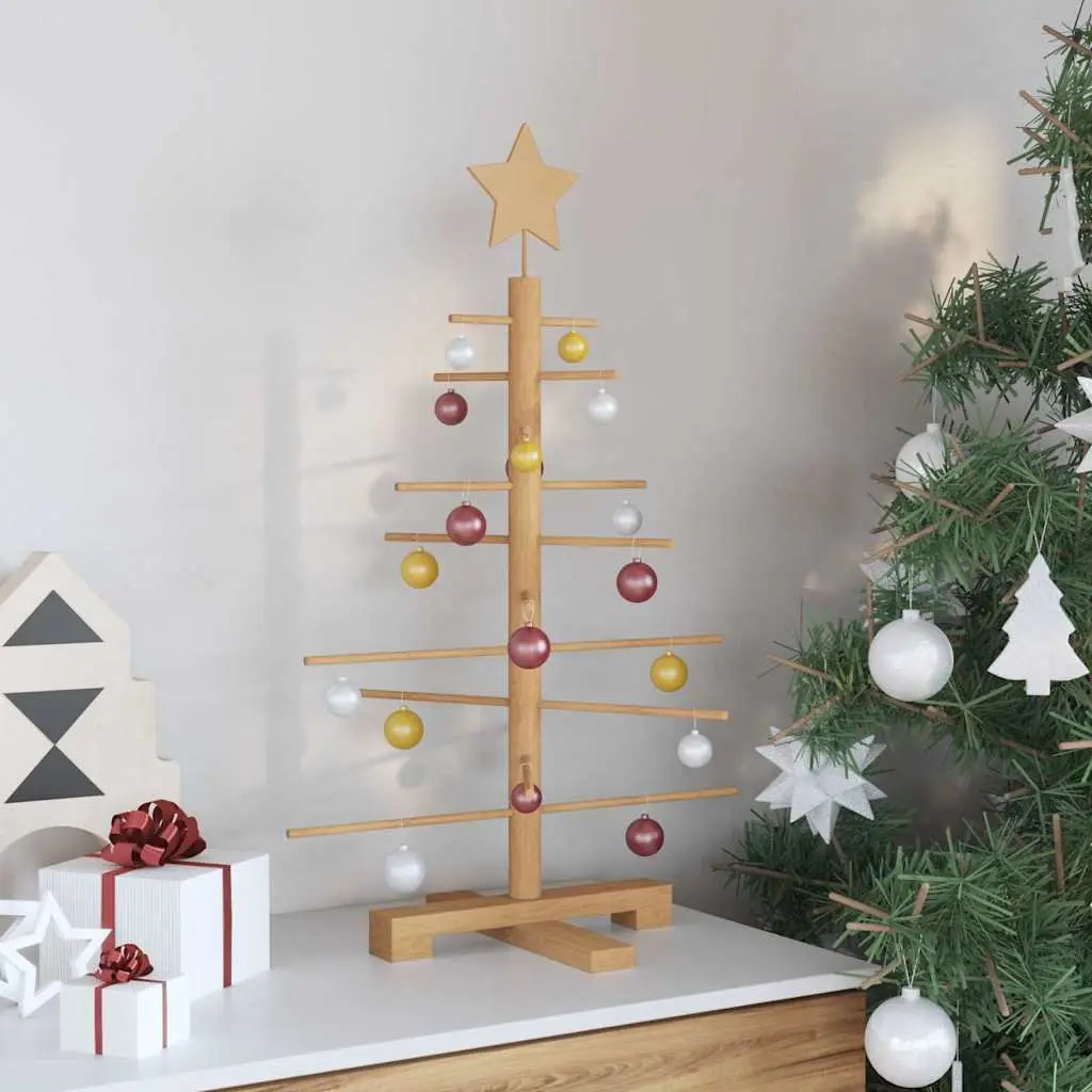 Wooden Christmas Tree with Stand Brown 75cm Rustic Holiday Seasonal Home Decor