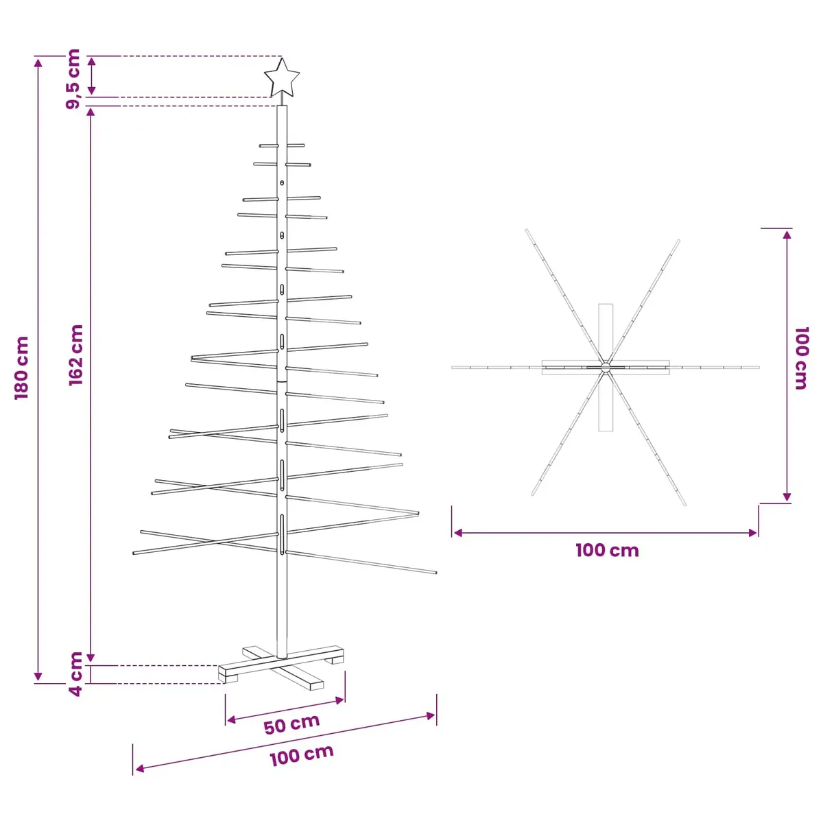Wooden Christmas Tree with Stand 180cm Brown Bamboo Holiday Seasonal Decor