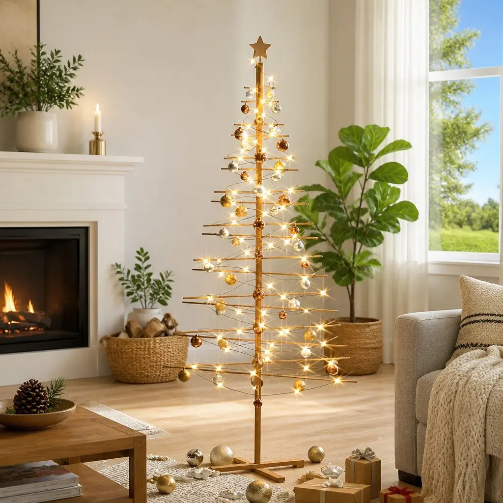 Wooden Christmas Tree 210cm Brown Bamboo Seasonal Holiday Home Decor Festive