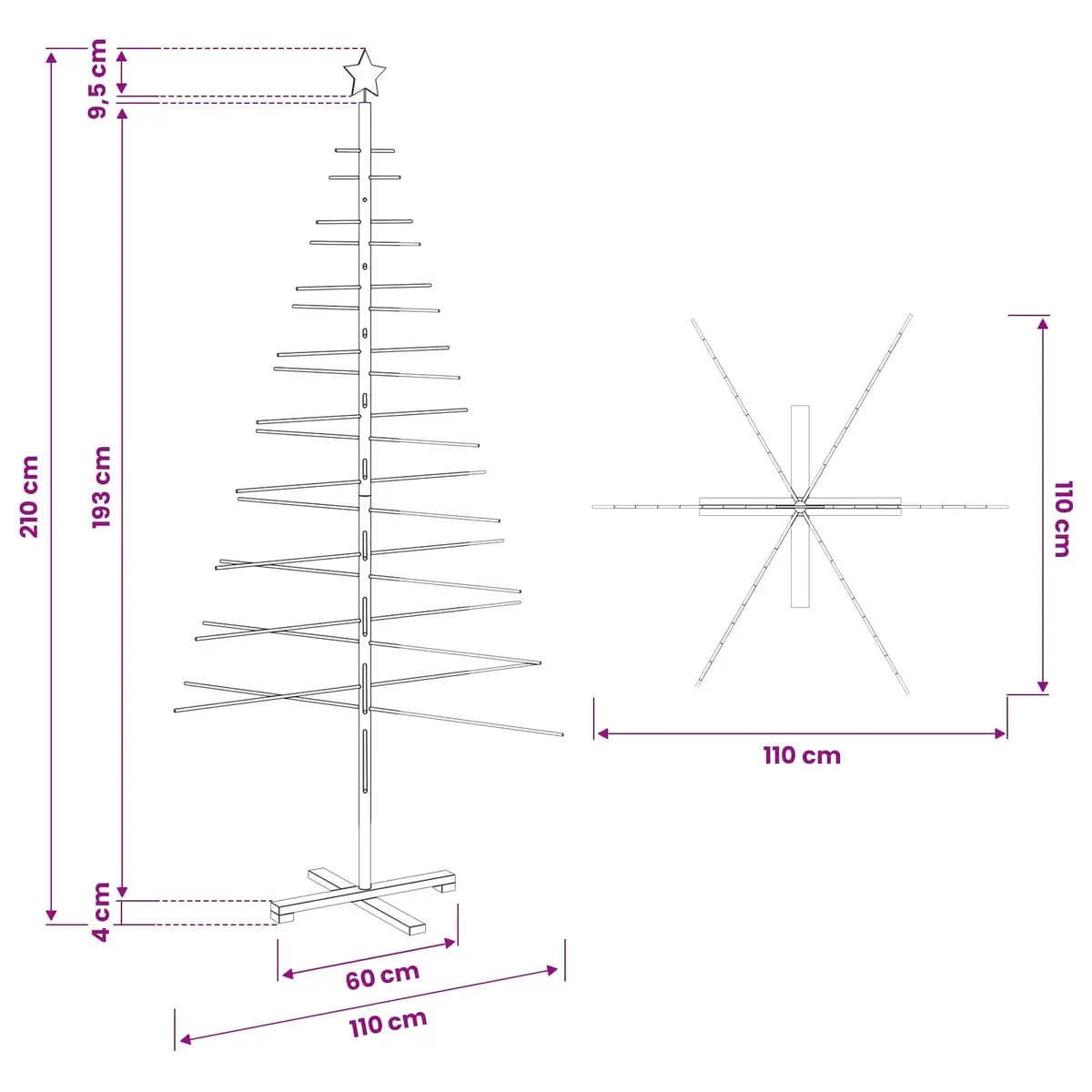 Wooden Christmas Tree 210cm Brown Bamboo Seasonal Holiday Home Decor Festive