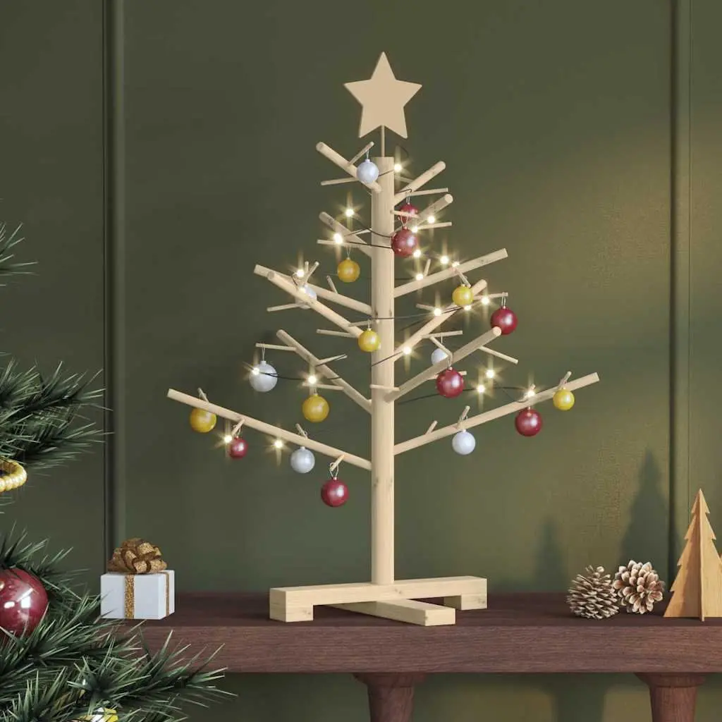 Wooden Christmas Tree with Stand Natural 75 cm Pine Wood Holiday Decor Indoor