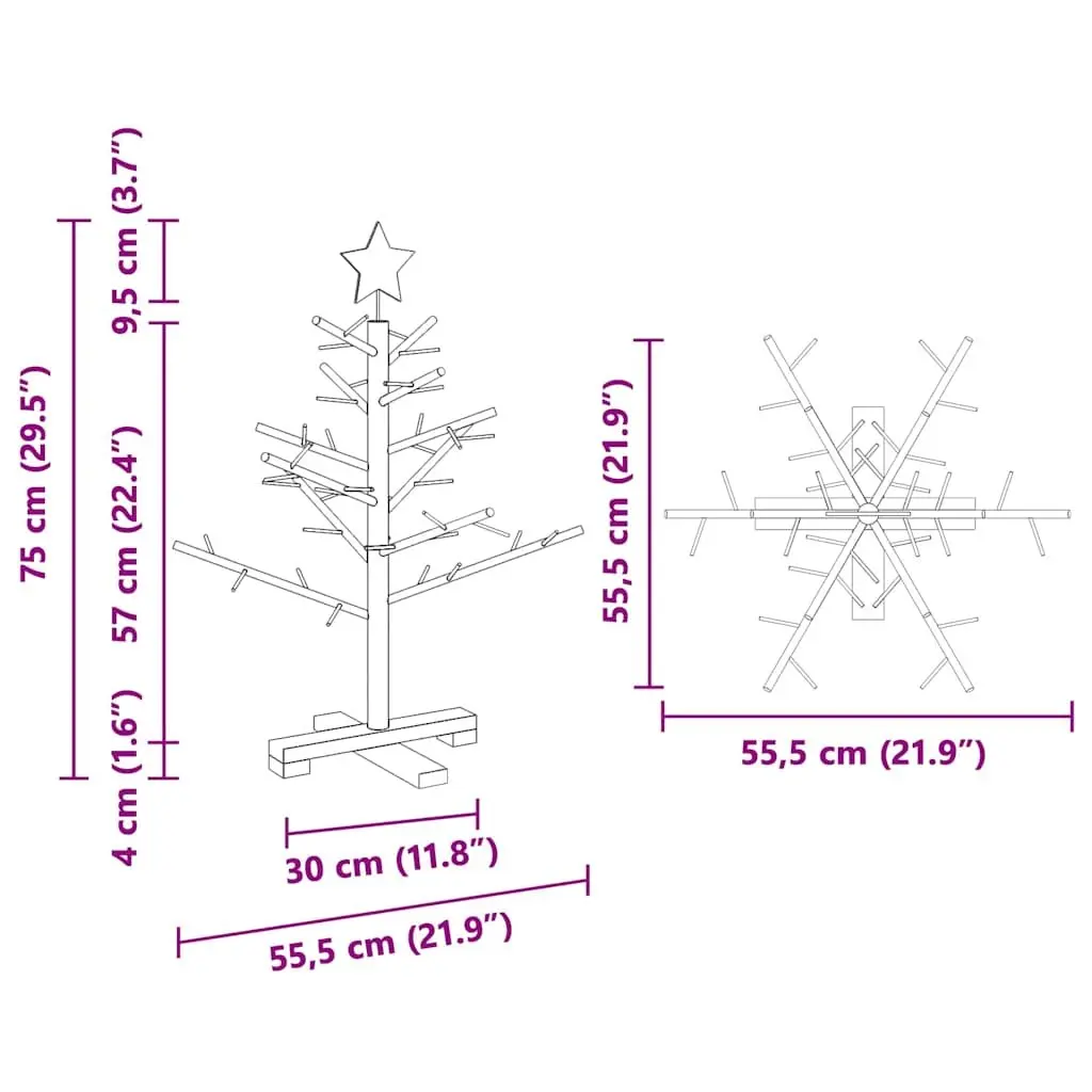 Wooden Christmas Tree with Stand Natural 75 cm Pine Wood Holiday Decor Indoor