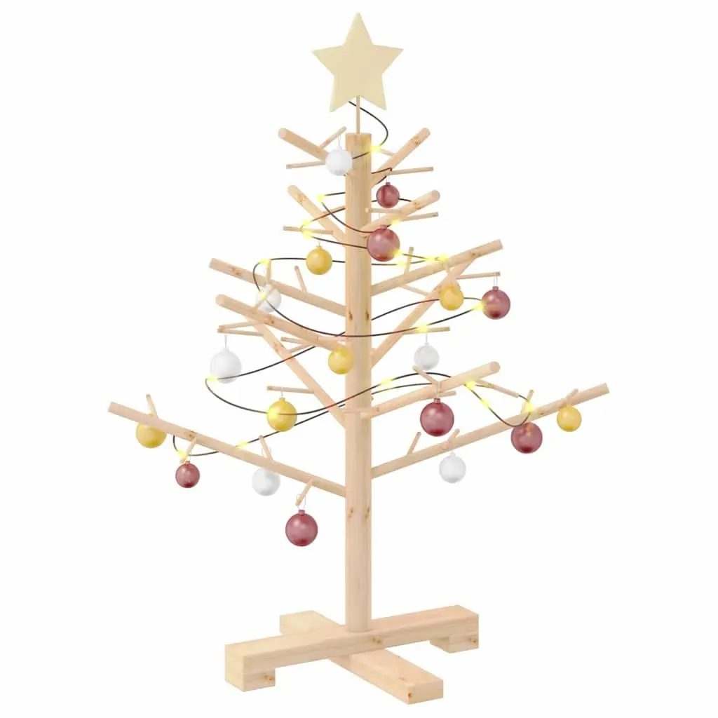 Wooden Christmas Tree with Stand Natural 75 cm Pine Wood Holiday Decor Indoor