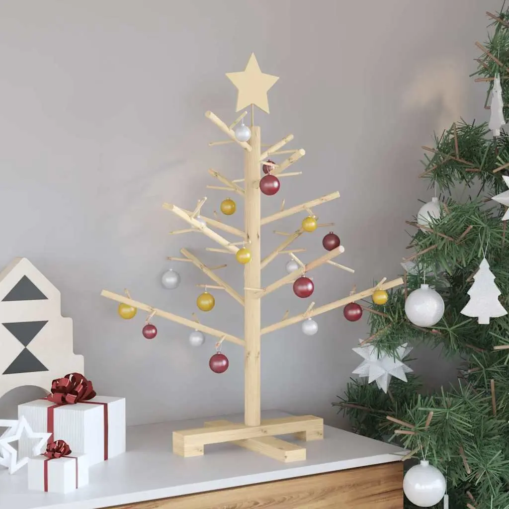 Wooden Christmas Tree with Stand Natural 75 cm Pine Wood Holiday Decor Indoor