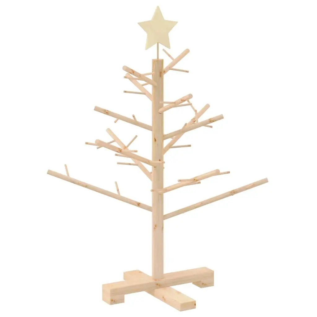 Wooden Christmas Tree with Stand Natural 75 cm Pine Wood Holiday Decor Indoor