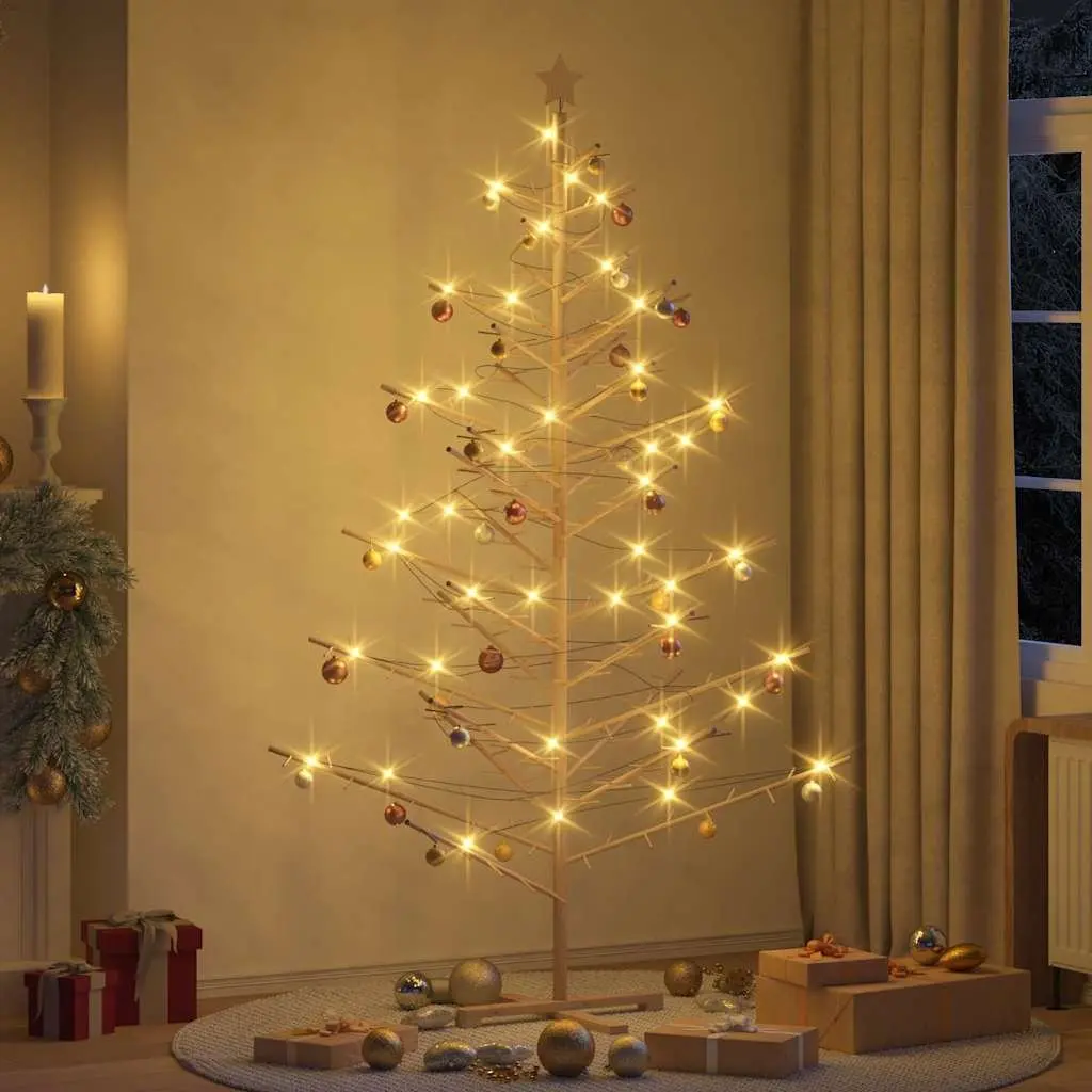 Wooden Christmas Tree with Stand 210cm Natural Pine Holiday Home Decor