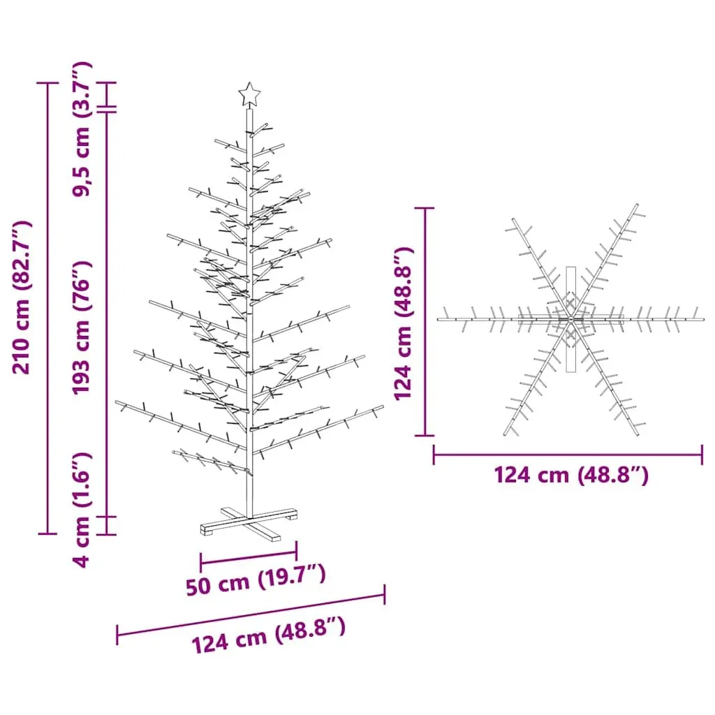 Wooden Christmas Tree with Stand 210cm Natural Pine Holiday Home Decor