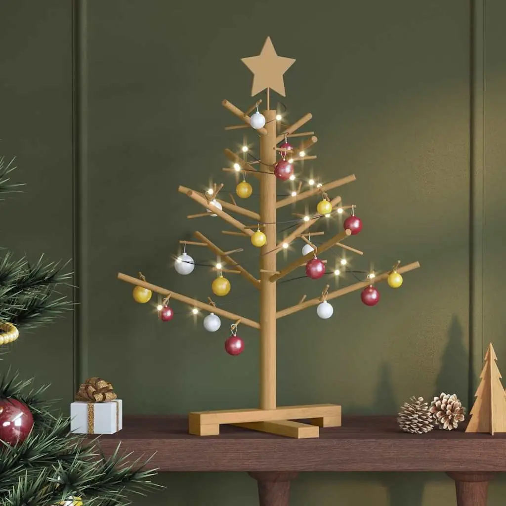Wooden Christmas Tree with Stand 75cm Brown Solid Pine Holiday Seasonal Indoor
