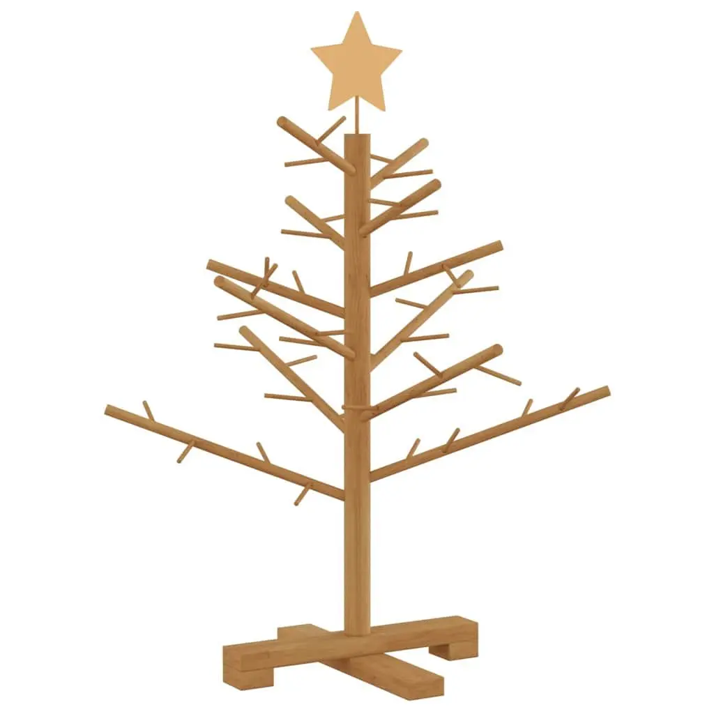 Wooden Christmas Tree with Stand 75cm Brown Solid Pine Holiday Seasonal Indoor