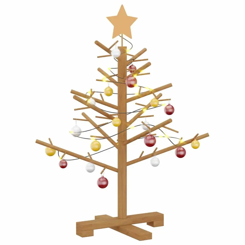 Wooden Christmas Tree with Stand 75cm Brown Solid Pine Holiday Seasonal Indoor