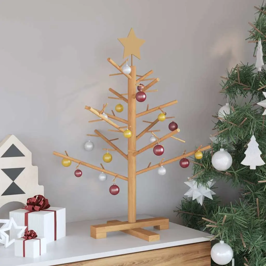 Wooden Christmas Tree with Stand 75cm Brown Solid Pine Holiday Seasonal Indoor