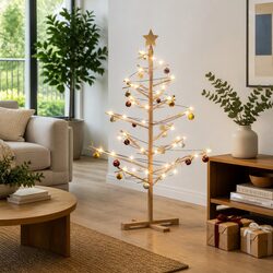 Compact Brown Wooden Christmas Tree 125cm with Stand