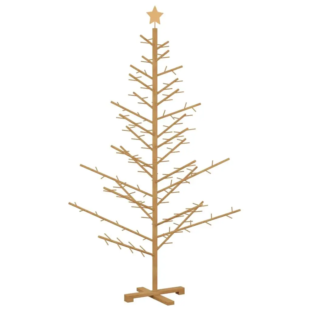 Wooden Christmas Tree with Stand 180cm Brown Solid Pine Holiday Seasonal Decor