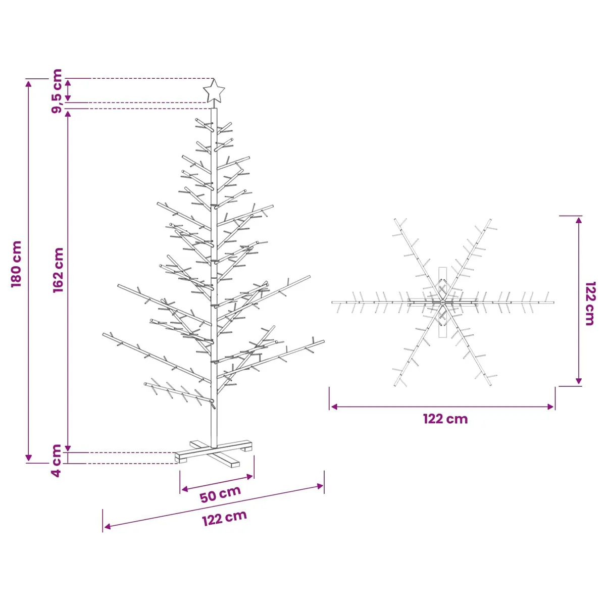 Wooden Christmas Tree with Stand 180cm Brown Solid Pine Holiday Seasonal Decor