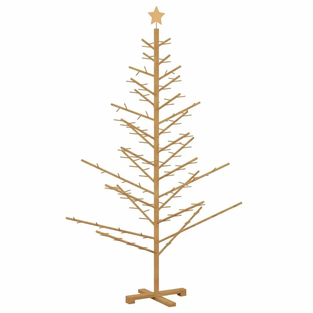 Wooden Christmas Tree with Stand 180cm Brown Solid Pine Holiday Seasonal Decor