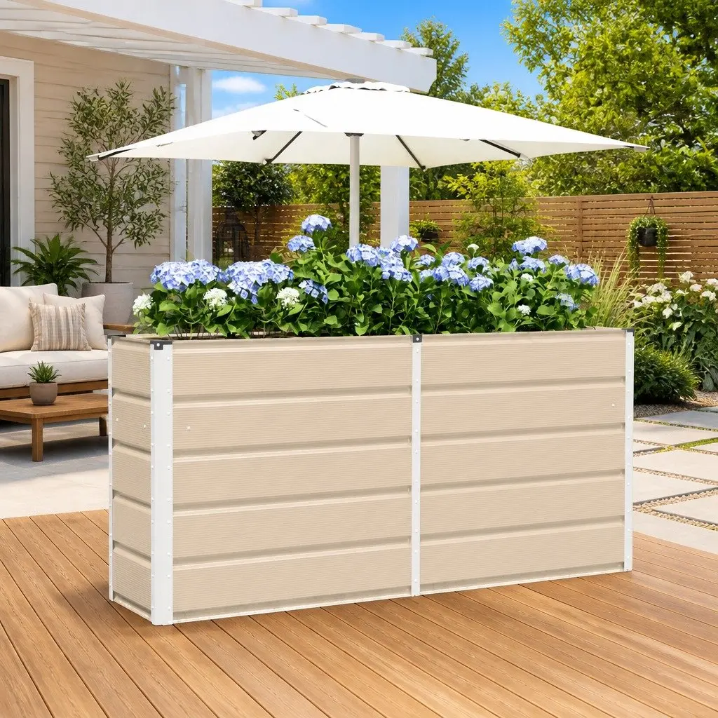 Steel Planter Ivory 160 x 40 x 75 cm Durable Indoor Outdoor Garden Pot Modern Minimalist Style
