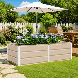 Garden Planter Ivory 160x80x45cm Steel Outdoor Indoor Pot Large Decorative