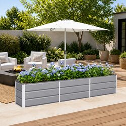 Lightweight Steel Garden Planter - Light Grey