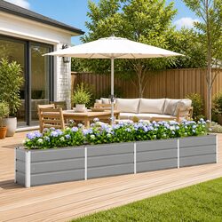 Light Grey Steel Planter 320 x 40 x 45 cm Indoor Outdoor Garden Pots Elegant