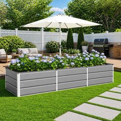 Large Garden Planter Steel Light Grey 240 x 80 x 45 cm Modern Flower Pot Outdoor