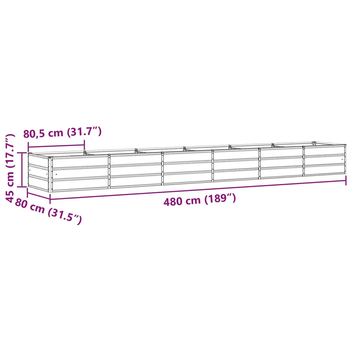 Planter Light Grey 480x80x45cm Steel Contemporary Durable Minimalist Indoor Outdoor Pot