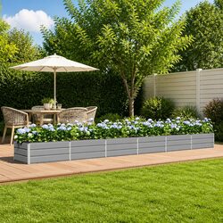Large Steel Planter Light Grey 600 x 80 x 45 cm Garden Terrace Outdoor Indoor