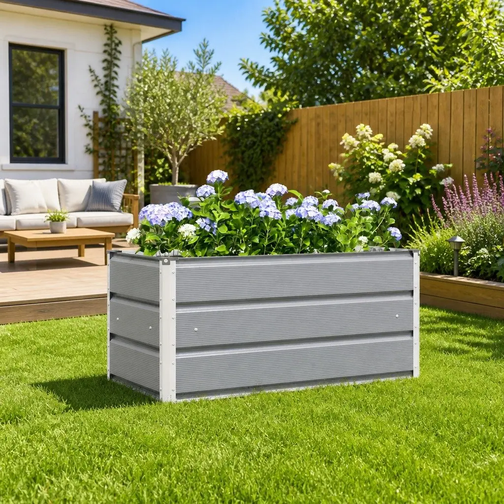 Steel Planter Light Grey 100 x 50 x 45 cm Galvanised Outdoor Planter Pot