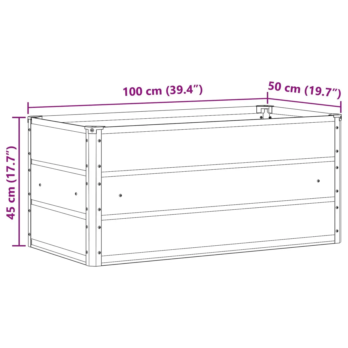 Steel Planter Light Grey 100 x 50 x 45 cm Galvanised Outdoor Planter Pot