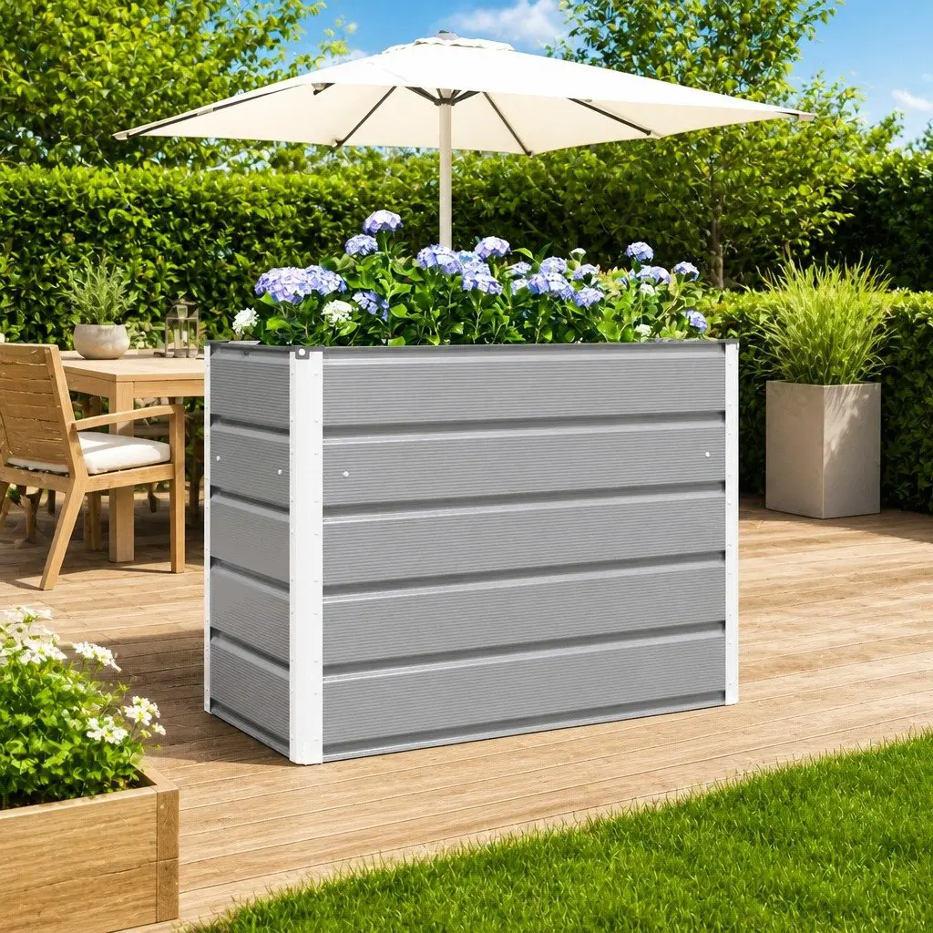 Garden Planter Light Grey 100 x 50 x 77 cm Steel Modern Outdoor Pot