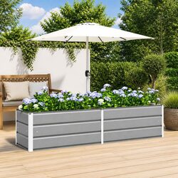 Compact Light Grey Steel Planter for Your Outdoor Garden 195 x 50 x 45 cm