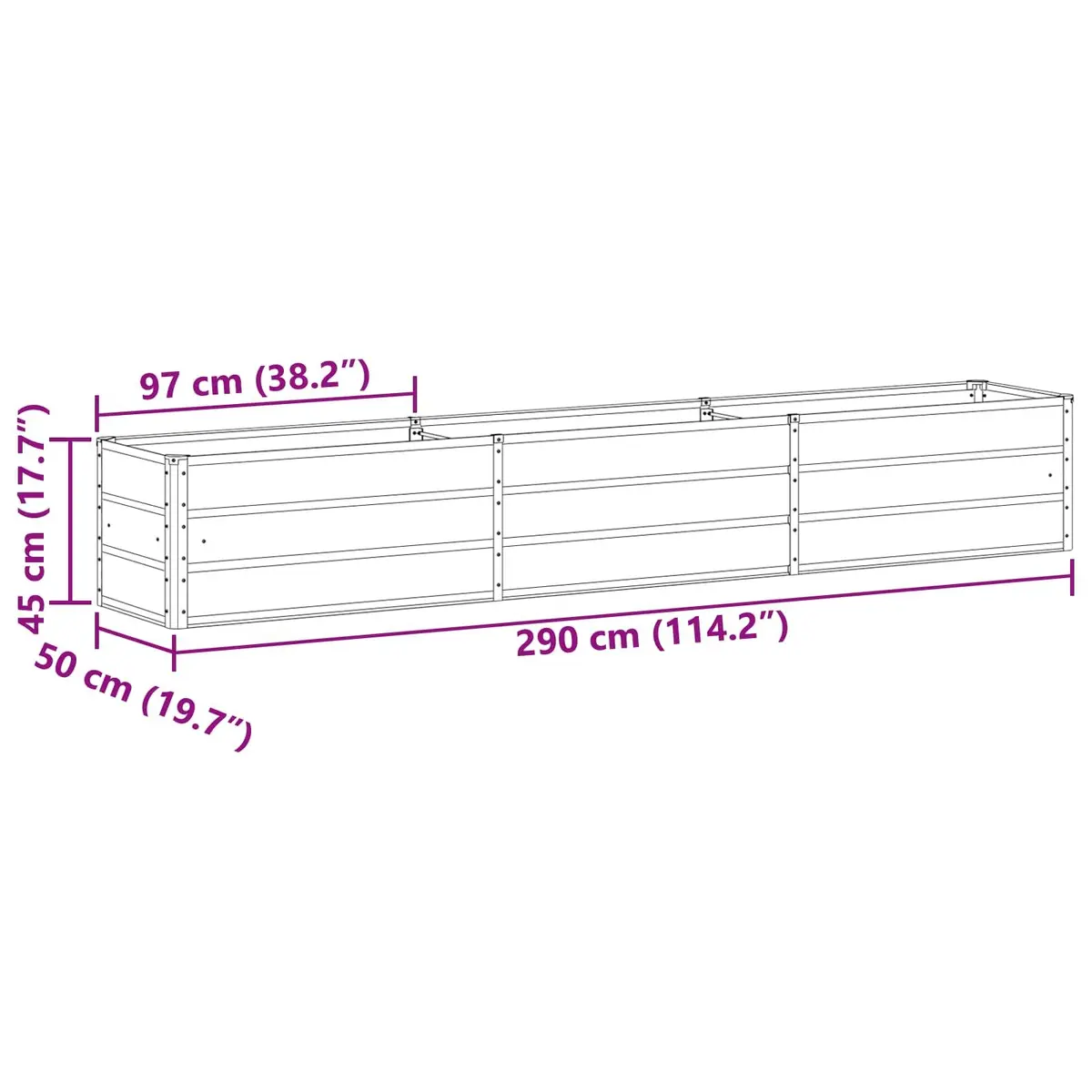 Galvanised Steel Planter Light Grey 290 x 50 x 45 cm Weather-Resistant Durable Garden Outdoor Raised Bed