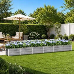 Galvanised Steel Planter Light Grey 580 x 50 x 45 cm Garden Outdoor Raised Bed