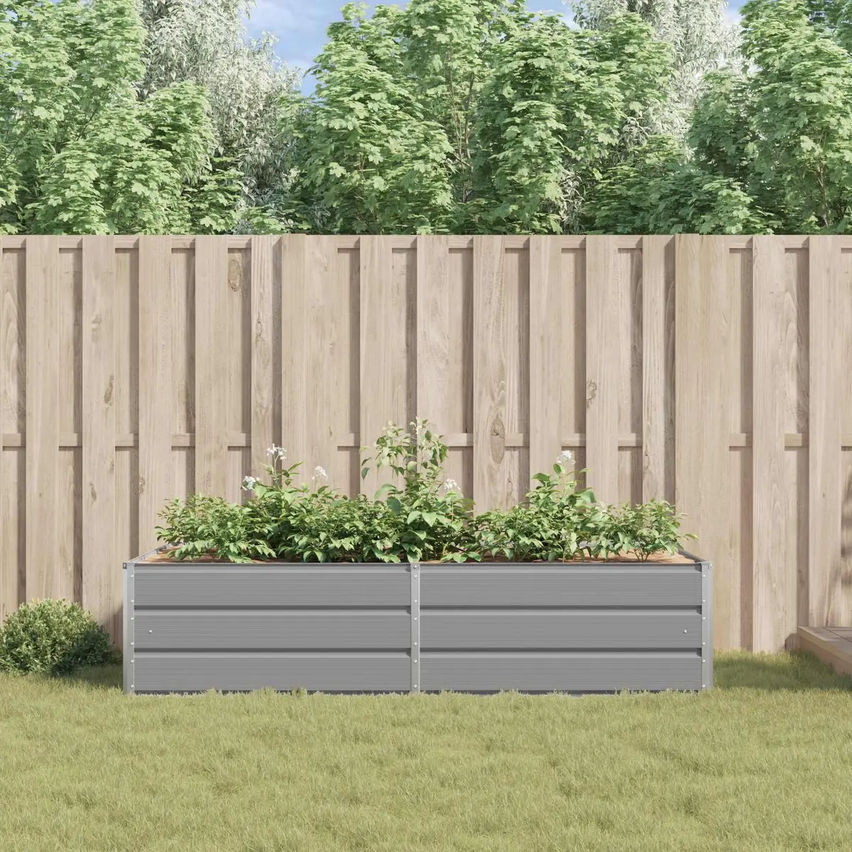 Steel Planter Light Grey 195 x 100 x 45 cm Galvanized Weather Resistant Outdoor Garden Pot