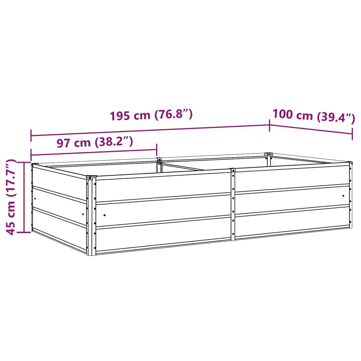 Steel Planter Light Grey 195 x 100 x 45 cm Galvanized Weather Resistant Outdoor Garden Pot