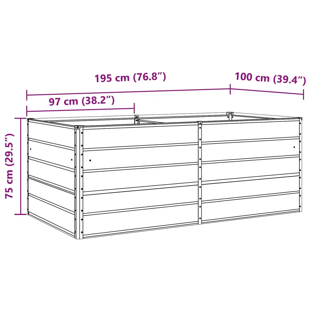 Galvanised Steel Planter Light Grey 195 x 100 x 75 cm Durable Outdoor Garden Patio Décor