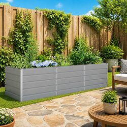 Large Outdoor Garden Planter - Light Grey Steel