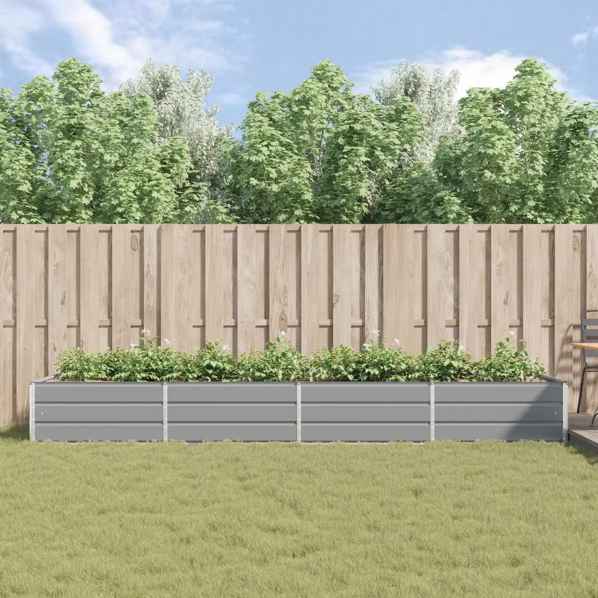 Outdoor Raised Garden Bed Light Grey Galvanised Steel 385 x 100 x 45 cm Planter Suitable for Gardens Patios and Terraces
