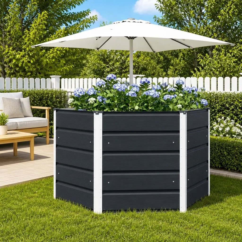 Hexagon Steel Garden Planter Anthracite 129x129x75cm Outdoor Terrace Pot