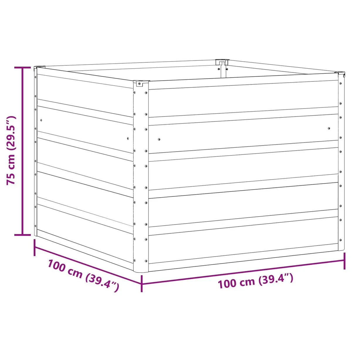 Steel Planter Anthracite 100x100x75cm Garden Outdoor Raised Flower Bed Pot Box