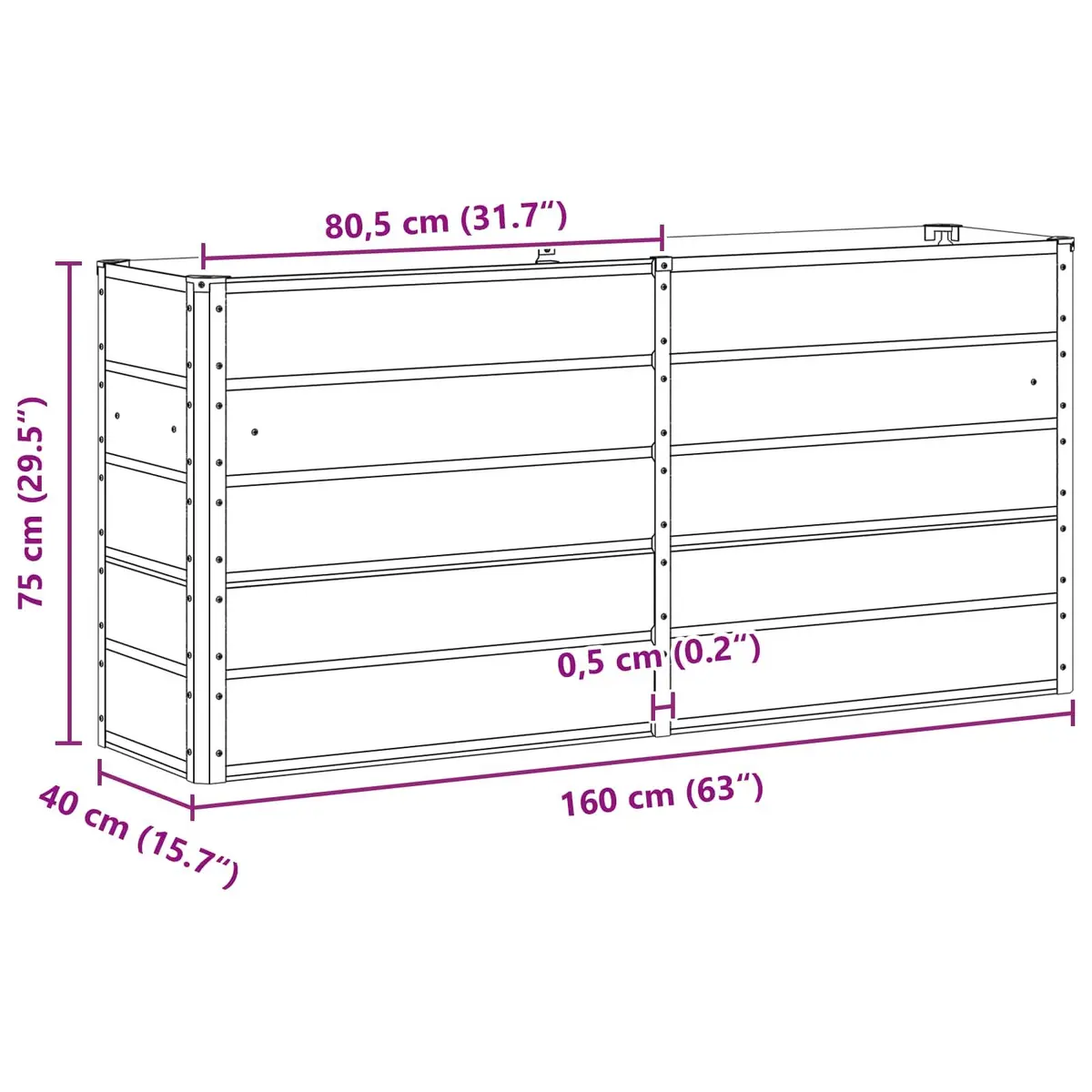 Steel Planter Anthracite 160 x 40 x 75 cm Garden Outdoor Indoor Patio Large