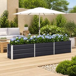 Steel Garden Planter Anthracite 240x40x45cm Indoor Outdoor Patio Flower Pot