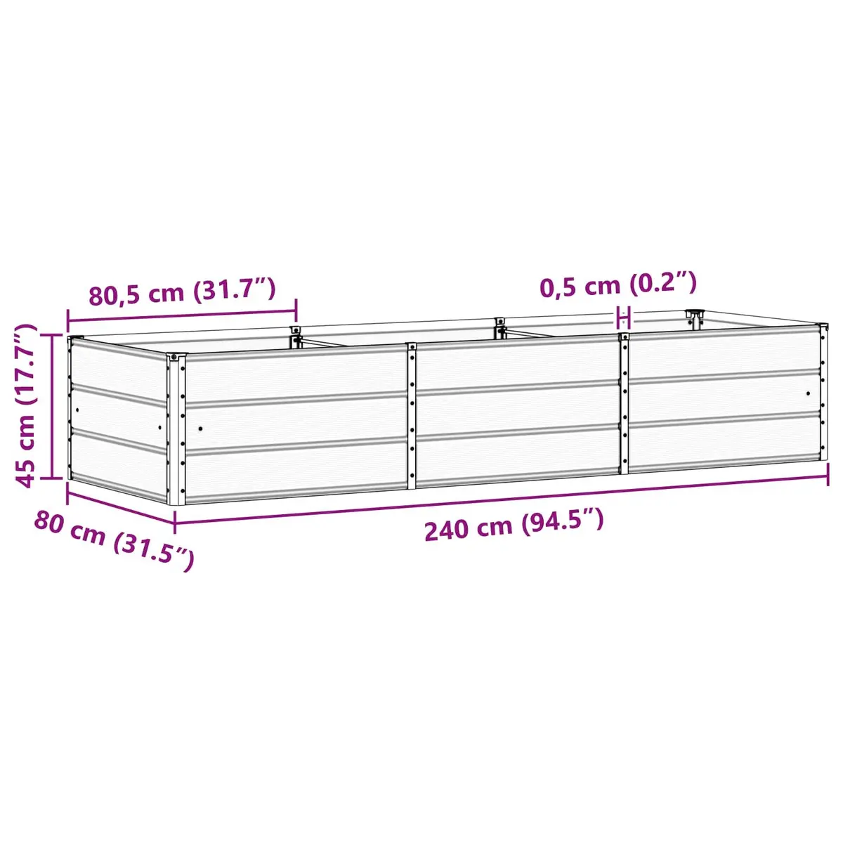 Steel Planter Anthracite 240 x 80 x 45 cm Garden Outdoor Indoor Flower Box