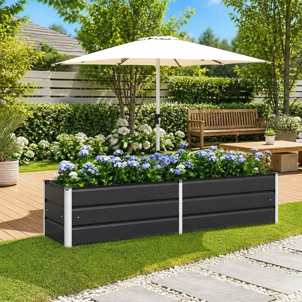 Steel Planter Anthracite 195 x 50 x 45 cm Galvanised Outdoor Pots