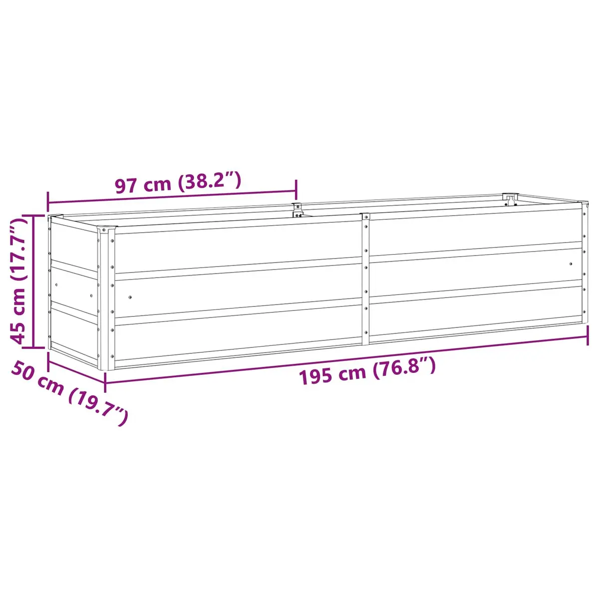 Steel Planter Anthracite 195 x 50 x 45 cm Galvanised Outdoor Pots