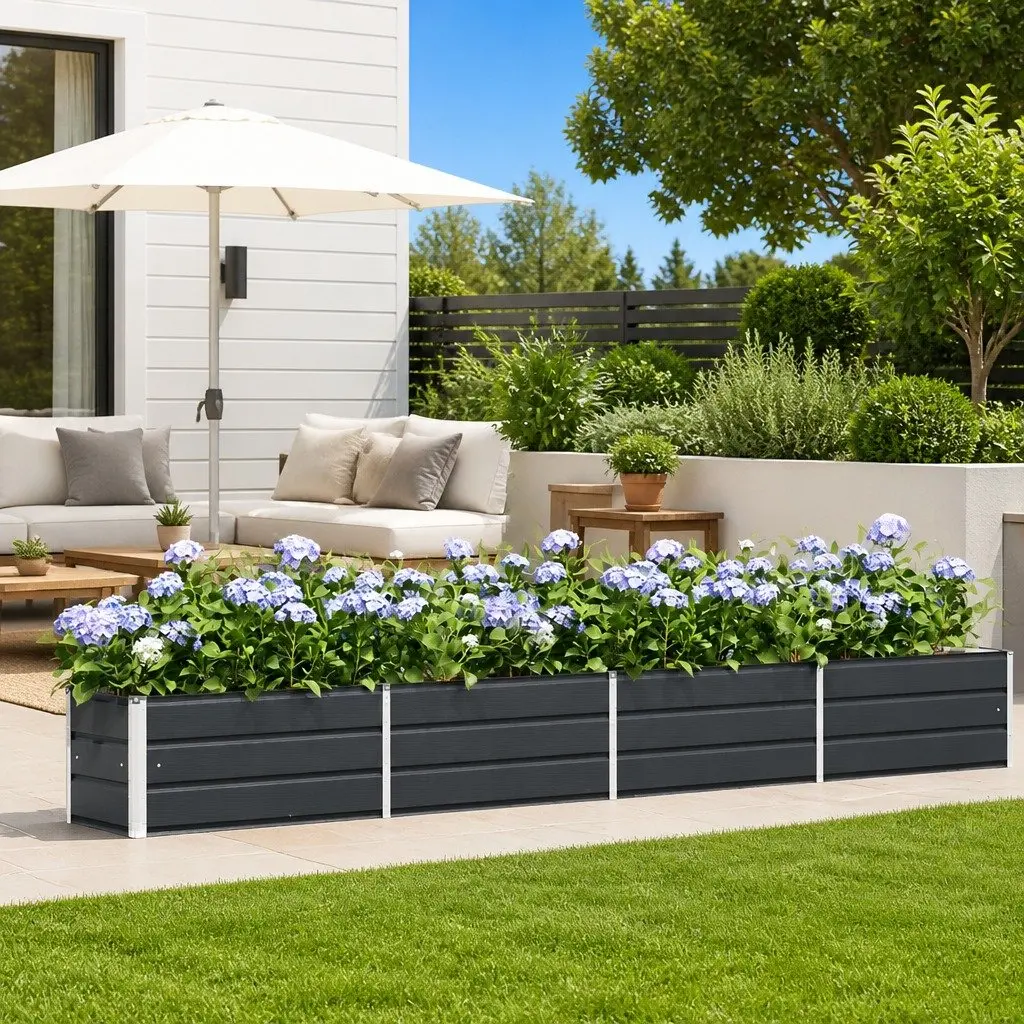 Galvanised Steel Planter Anthracite 385 x 50 x 45 cm Outdoor Raised Bed