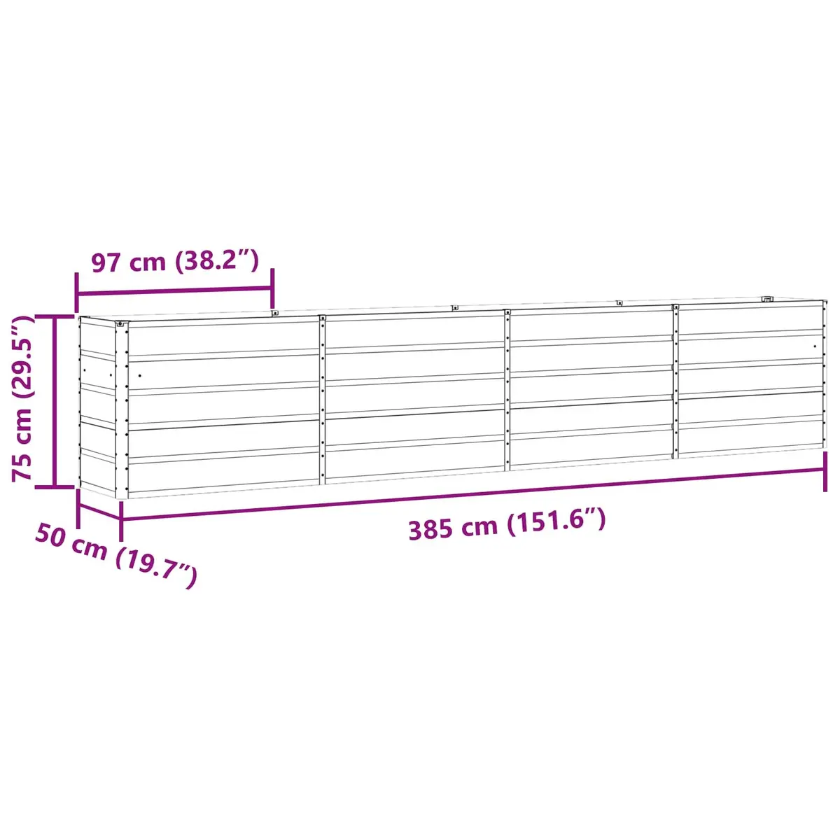 Steel Planter Anthracite 385 x 50 x 75 cm Galvanised Steel Outdoor Raised Bed