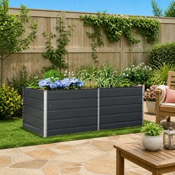 Large Steel Planter Anthracite 195 x 100 x 75 cm Galvanised Outdoor Garden