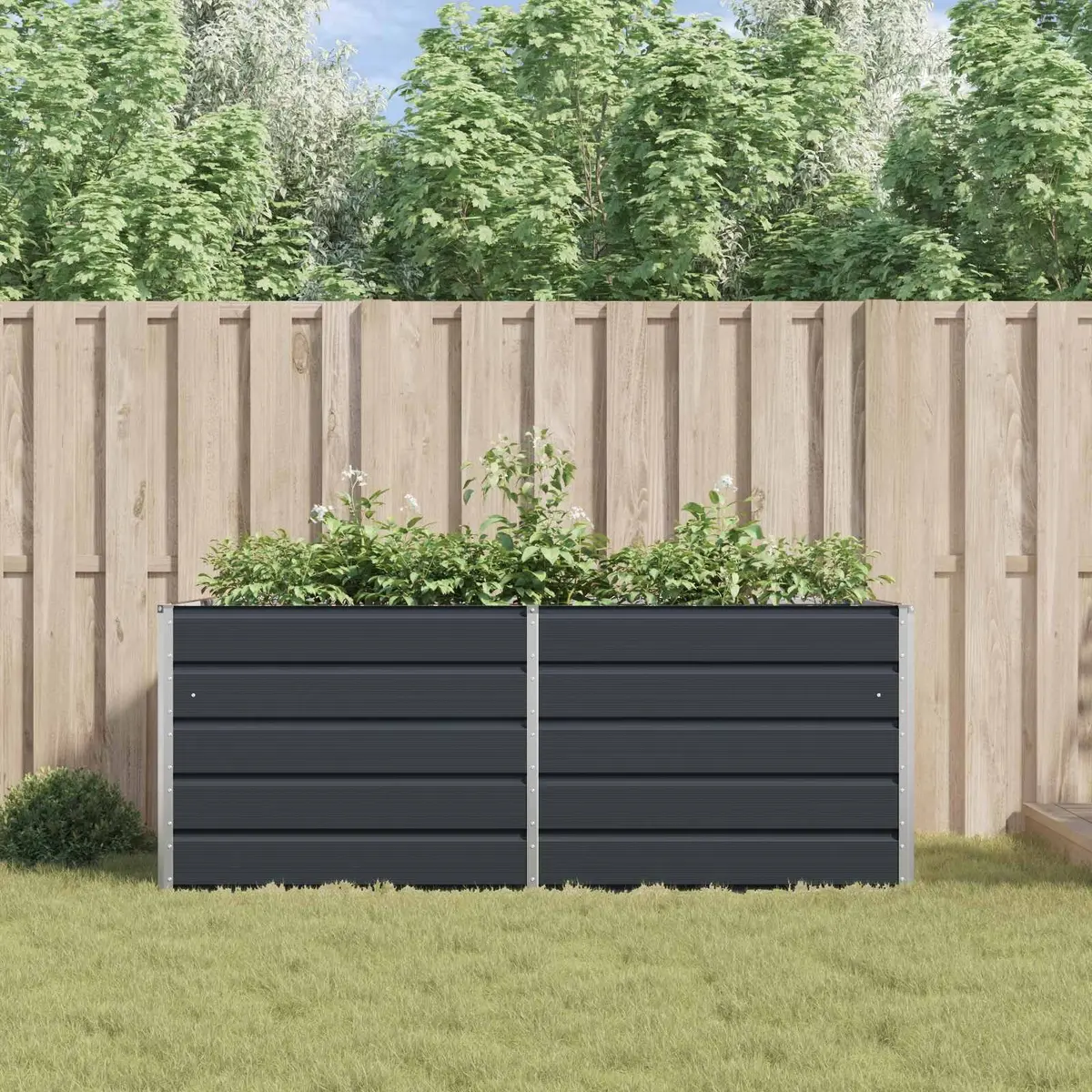 Large Steel Planter Anthracite 195 x 100 x 75 cm Galvanized Outdoor Garden